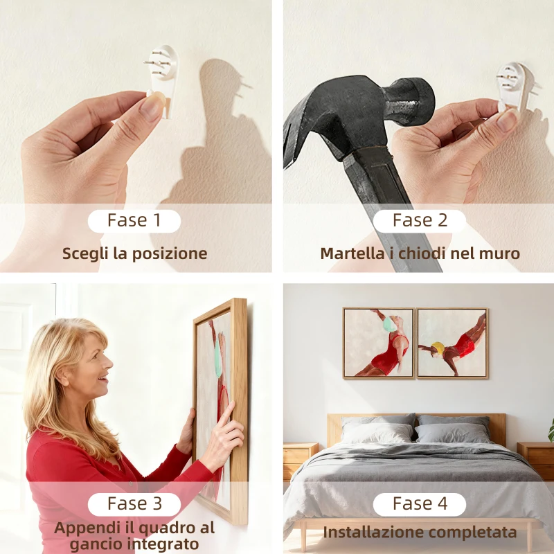 HOMCOM Set di 2 Quadri su Tela Moderni, Stampa Artistica da Parete con Ganci Inclusi, 40x40 cm