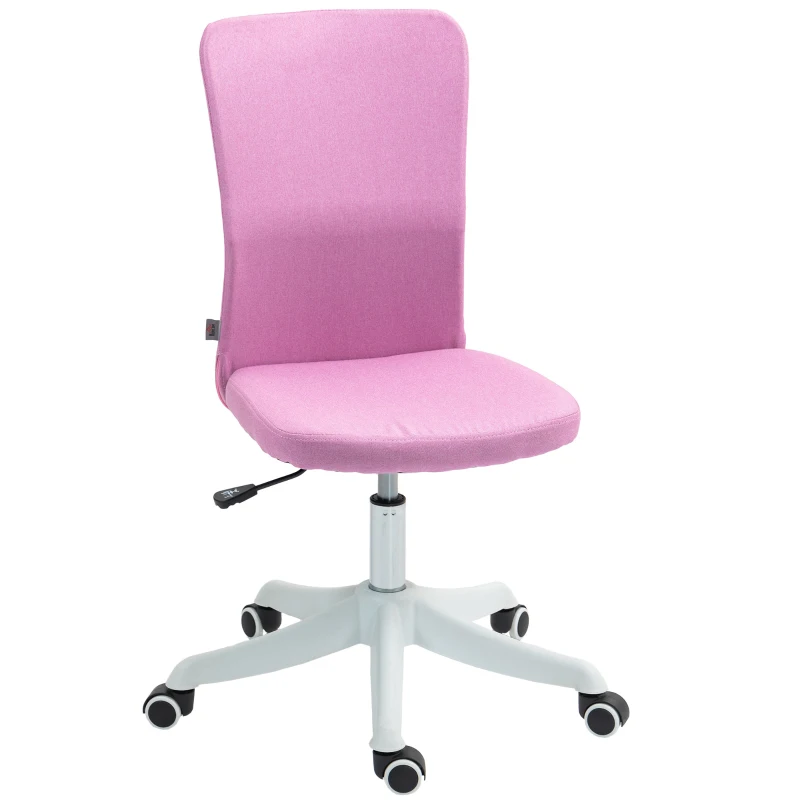 HOMCOM Cadeira de Escritório sem Apoio para os Braços Estofada em Linho Sintético com Altura Ajustável 53x43x85-93 cm Rosa