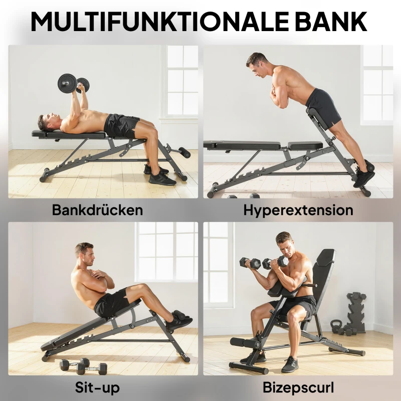 SPORTNOW Multifunktionale Hantelbank, Verstellbare Schräg- und Flachbank mit 6-stufiger Rückenlehne, 3-stufigem Sitz, Schwarz