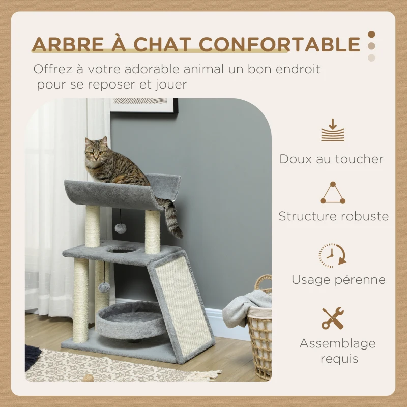 PawHut Arbre à chats design multi-équipements centre d'activités griffoirs grattoir plateformes lit jeu boule suspendue