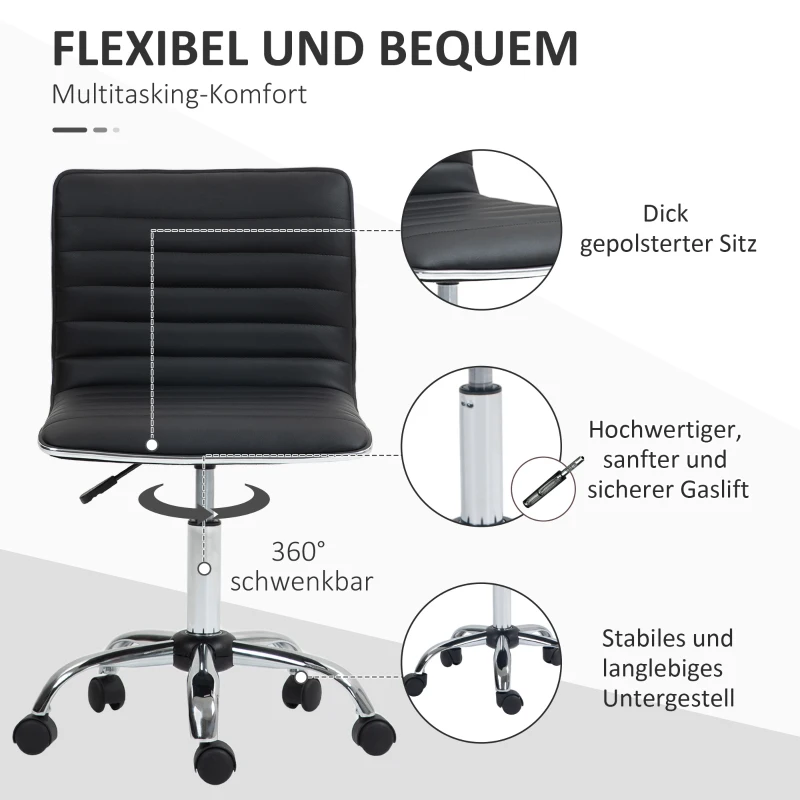 HOMCOM Höhenverstellbarer Salonstuhl mit Rückenlehne, Drehstuhl, Metall, Kunstleder, 48 x 52 x 78-90 cm, Schwarz