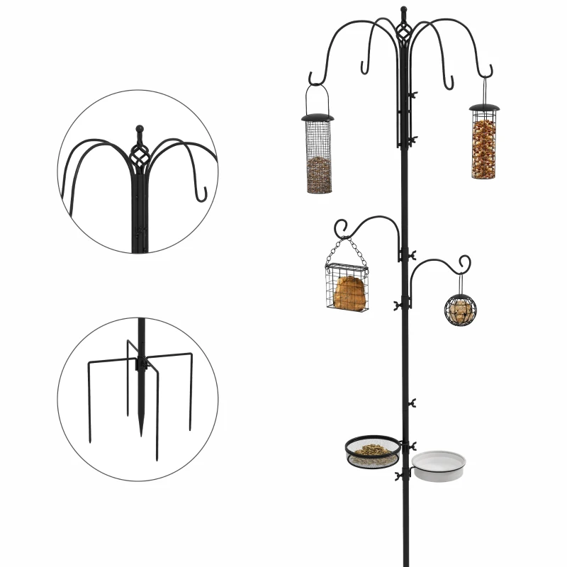 PawHut Vogel Futterstation 226 cm Vogelfutterstation mit 6 Haken, 4 hängenden Futterspendern Erdspieß, Freistehend