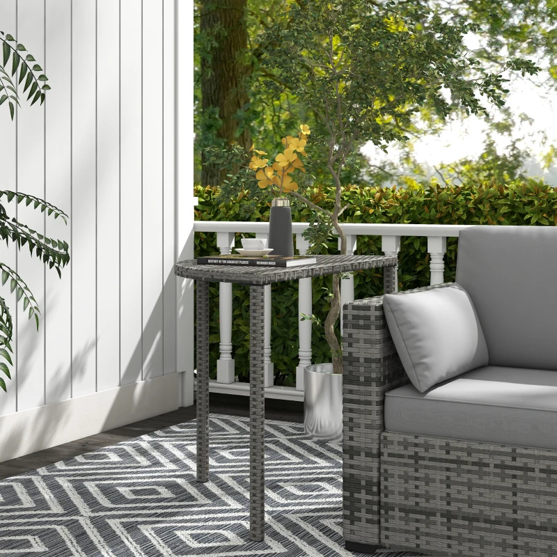 Outsunny Balkontisch, halbrund, Polyrattan+Metall, 100x50x74 cm, Grau