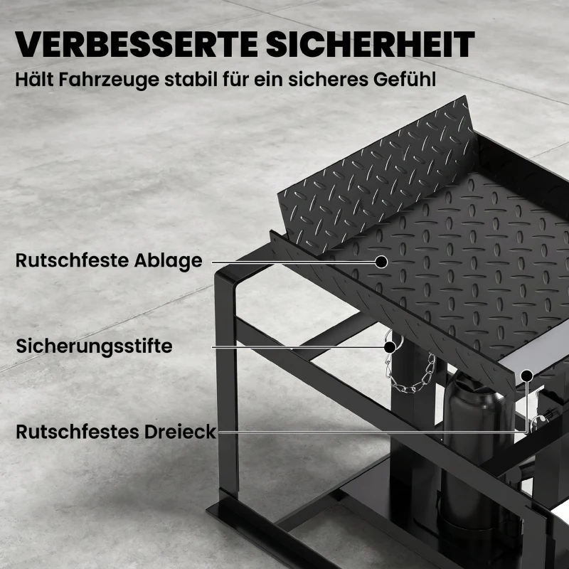 HOMCOM 2er-Set hydraulische Auffahrrampe höhenverstellbar Schwellenrampe 3 t Tragkraft, Bordsteinrampe für Reifen bis 23 cm
