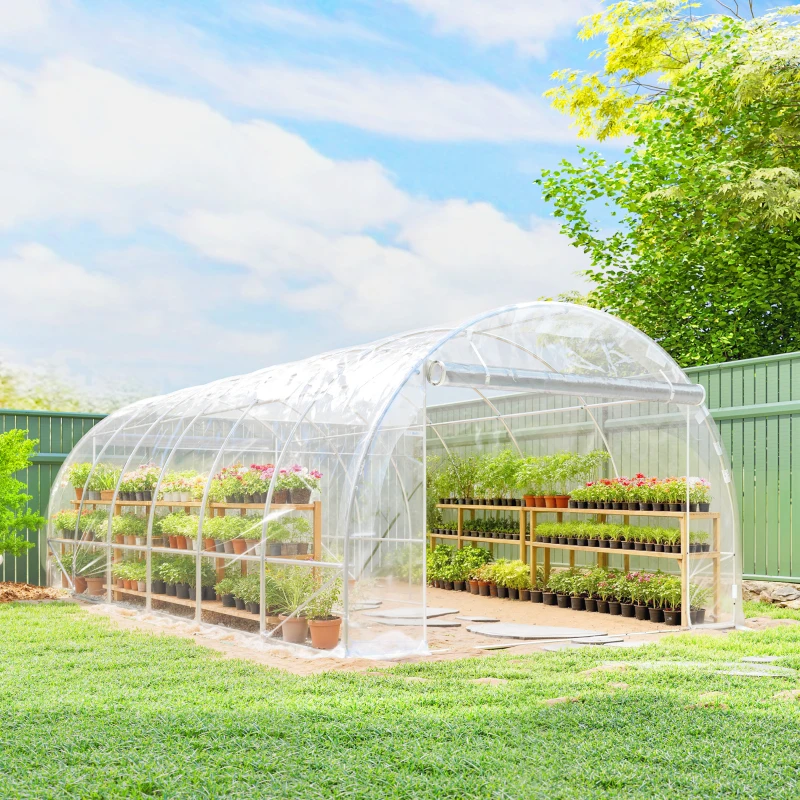 Outsunny Estufa tipo Túnel 296x597x199 cm com 2 Portas Enroláveis Estrutura de Aço Galvanizado e Cobertura em PE 150g/m² Transparente