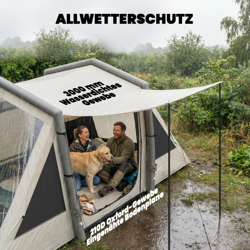 Outsunny Aufblasbares Zelt 4 Personen Schneller Aufbau Outdoor Zelt für Camping mit 2 Schlafzimmern Vorraum Fenster