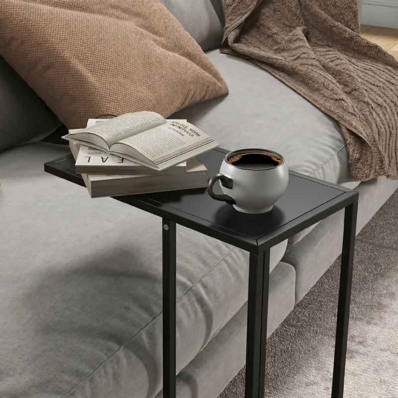 HOMCOM Măsuță de Cafea Înaltă și Industrială în Formă de C din Oțel, 46x26x60 cm, Negru