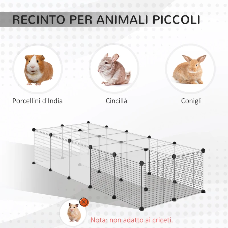 PawHut Recinto per Animali Modulabile con Pannelli 35x35 cm e Accessori, in Acciaio e PP, 140x70x70 cm, Nero
