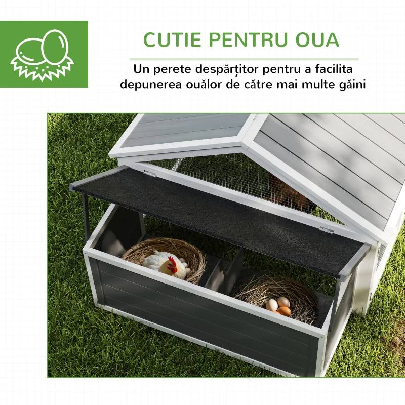PawHut Coteț din Lemn pentru Găini cu Cuib, Acoperiș Rabatabil, pentru 4-8 Găini