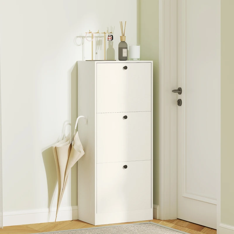 HOMCOM Sapateira Estreita com 3 Portas Sapateira para Entrada com Prateleiras Ajustáveis para 12 Pares de Sapatos 47x28x115 cm Branco