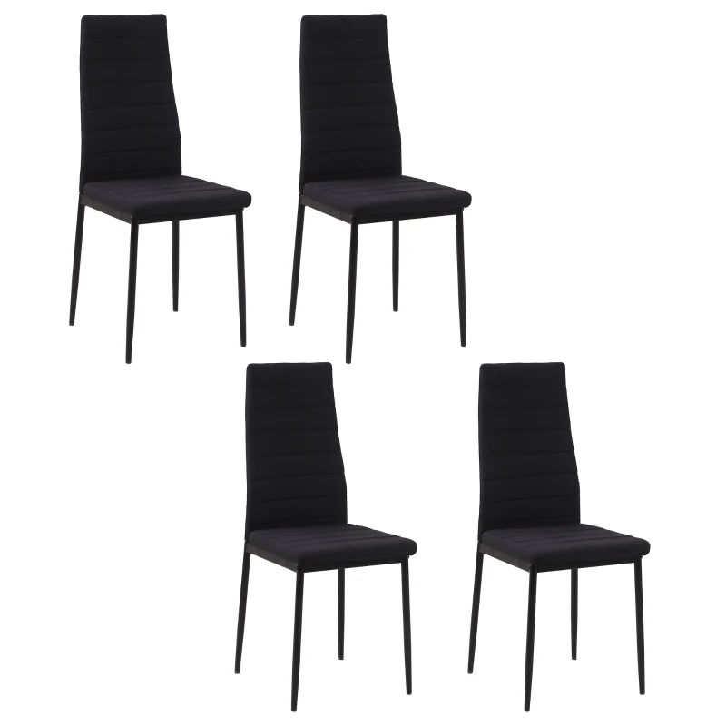 HOMCOM Conjunto de 4 Cadeiras de Sala de Jantar Estofadas em Linho com Pernas em Metal Cadeiras Modernas para Cozinha Quarto Suporta até 120 kg 41x50x97 cm Preto