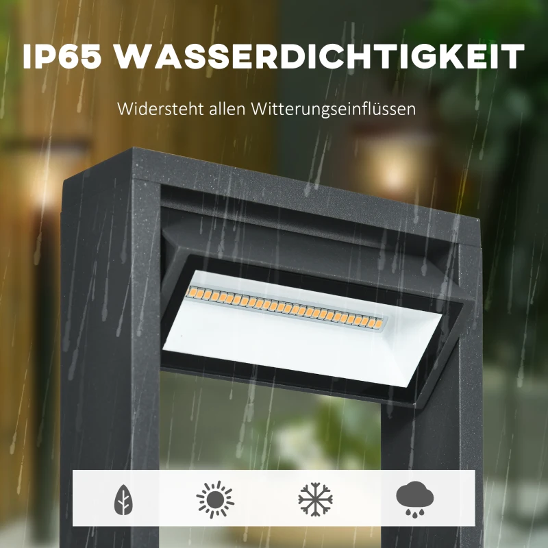 Outsunny Gartenlampe, Wegleuchte, Pfostenlicht mit LEDs, wetterbeständig, 16cm x 5cm x 90cm, Dunkelgrau