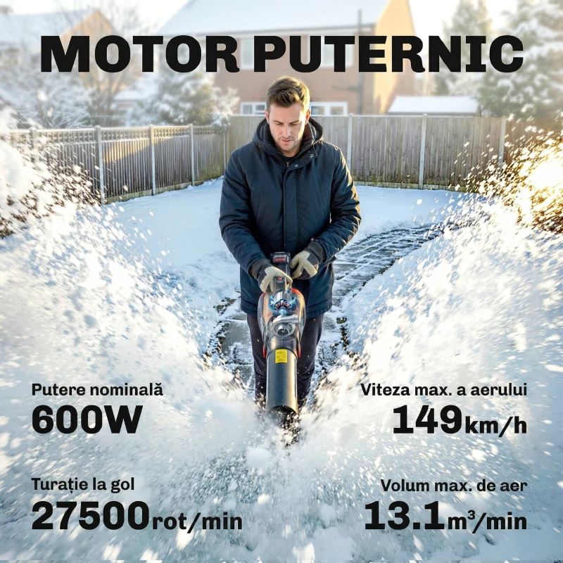 Outsunny Suflător cu Baterie 18V, Suflător de Frunze cu 2 Baterii 4Ah, Motor Brushless 600W, 3 Trepte Viteză 149 km/h, Turbo Boost, 2 Țevi, Încărcător, pentru Grădină Frunze Zăpadă Praful
