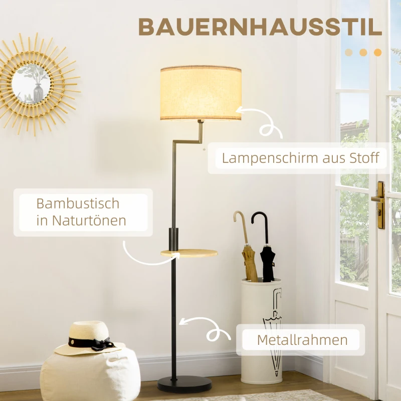 HOMCOM Stehleuchte inkl. Regal, Standleuchte, Kettenzug, E 27, 40 W, Bambus, Natur + Schwarz