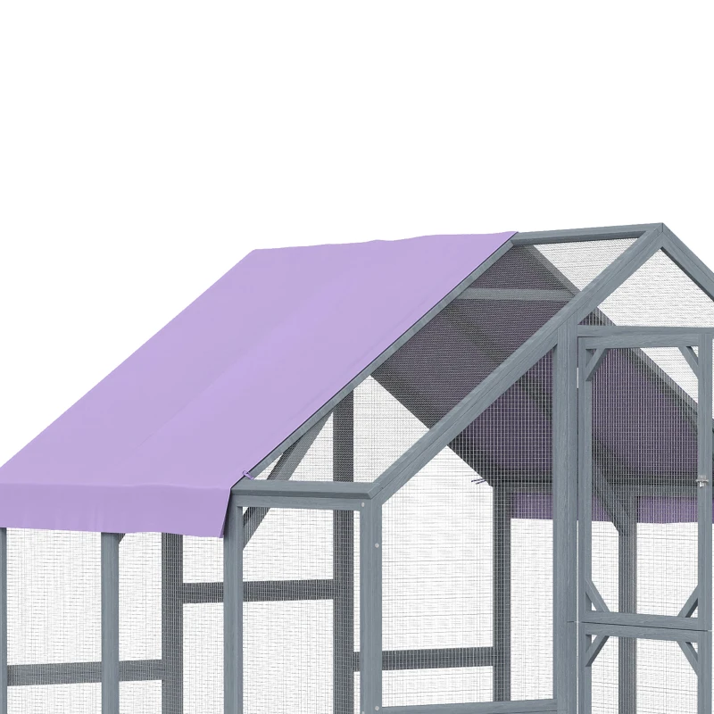 PawHut Kippenhok met weerbestendig doek 2 nestkasten 2 zitstokken voor 8-10 kippen hout 211 x 186,5 x 185,5 cm Donkergrijs