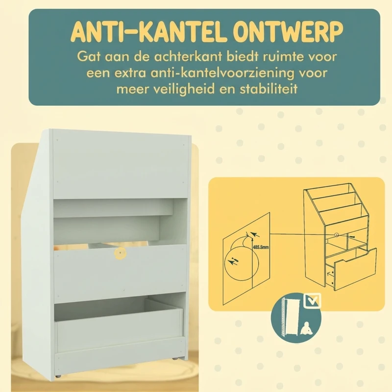 HOMCOM Kinderrek met Lade, Boekenrek met Vakken, 60 x 29,9 x 90 cm, Groen(m-5)