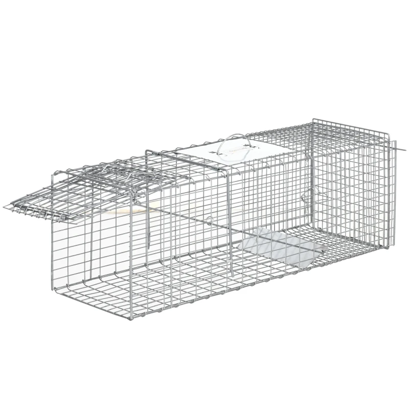 Outsunny Trampa para Animales Vivos Plegable 93x31x34,5 cm Jaula de Captura de Alambre con Puerta y Asa para Conejos Plata