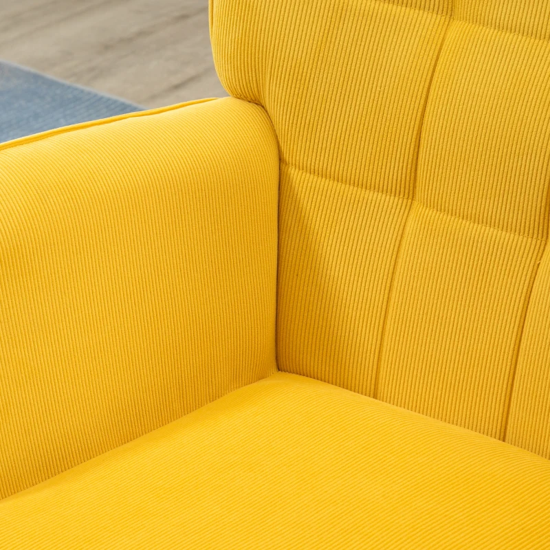HOMCOM Fauteuil scandi accent met voetenbank, fauteuilset, beukenhout, corduroy-look, geel