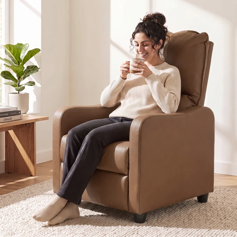 HOMCOM Manueller Relaxsessel 155° mit Fußstütze, in PU-Leder, für Wohnzimmer und Schlafzimmer, Dunkelbraun