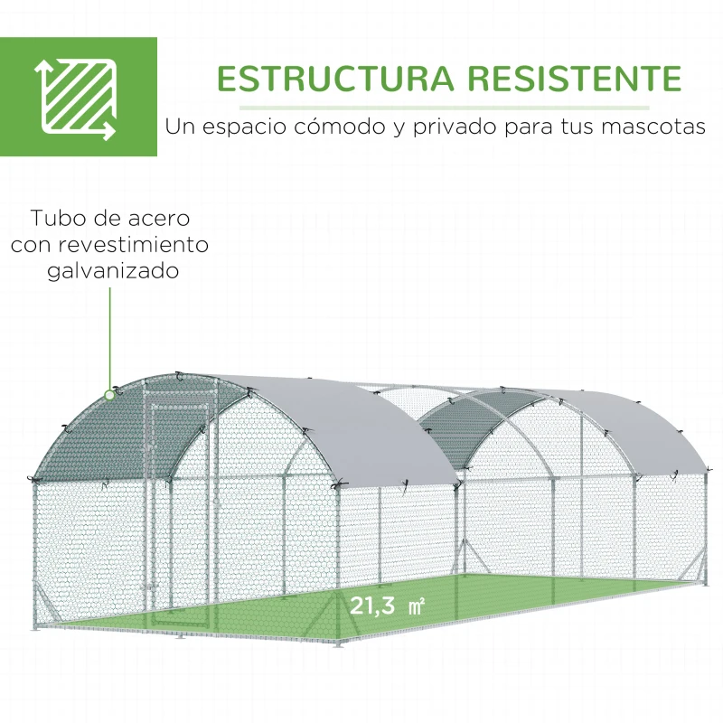 PawHut Gallinero 280x760x197 cm con Cubierta de Tela Oxford Impermeable y Resistente a los Rayos UV para Patio Plata
