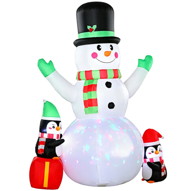 Outsunny Aufblasbarer Weihnachts-Schneemann, 243 cm, mit buntem LED-Licht, für draußen