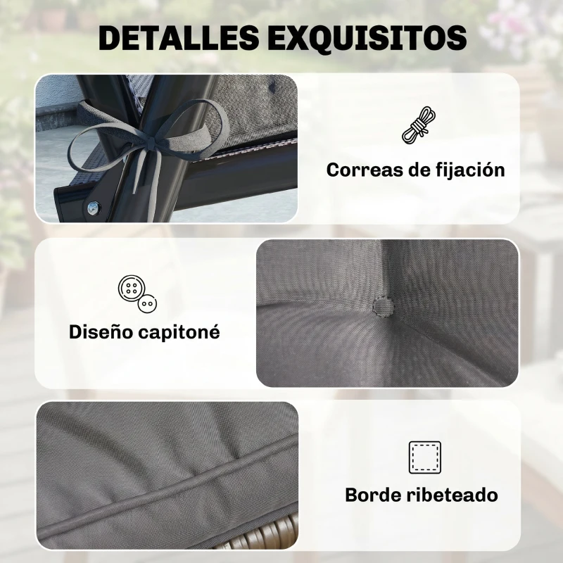 Outsunny Conjunto de Cojines para Sillas de Comedor y Jardín Impermeable con 2 Amarres de Fijación 42x42x5 cm Gris Oscuro
