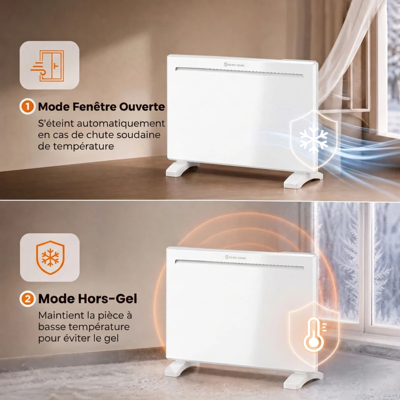 HOMCOM Radiateur Électrique 1500 W Connecté WiFi Sur Pied ou Mural, Commandes Vocales, 4 Modes, Écran LED, 70x21,5x43,5cm Blanc