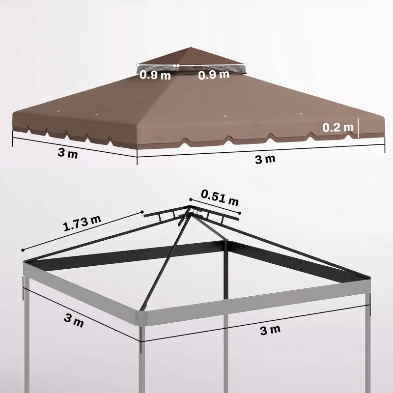 Outsunny Acoperire pentru pavilion 3x3 m, cu 2 niveluri și 8 orificii de drenaj, din poliester, bej și maro