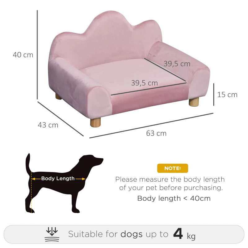 PawHut Sofá para Mascotas Sofá Estilo Moderno para Gatos Perros Pequeños con Respaldo de 3 Ondulaciones Patas Elevadas de Madera 63x43x40 cm Rosa