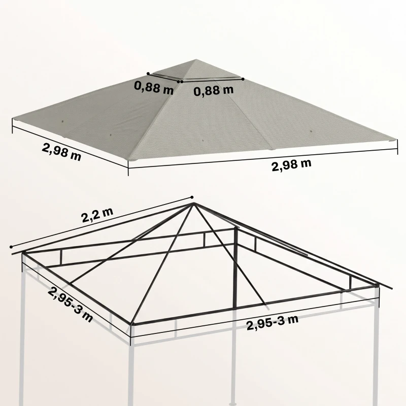Outsunny Toile de rechange pour pavillon tonnelle tente toit de remplacement gazebo de jardin polyester 180 g/m² 3 x 3 m gris
