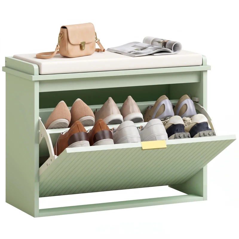 HOMCOM Banc à chaussures avec coussin d'assise rembourré et tiroir rabattable pour couloir, chambre, 62 x 26 x 47,5 cm, vert