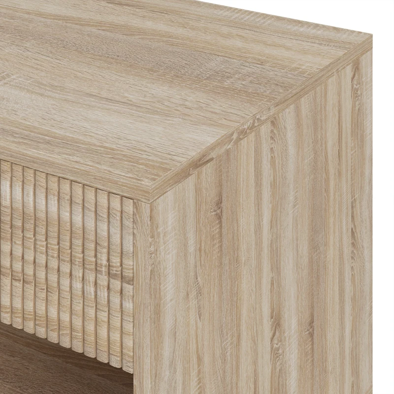 HOMCOM Bedside Table with Drawer and Open Compartment, Nightstand with Handle for Bedroom, Living Room, Natural Wood Finish