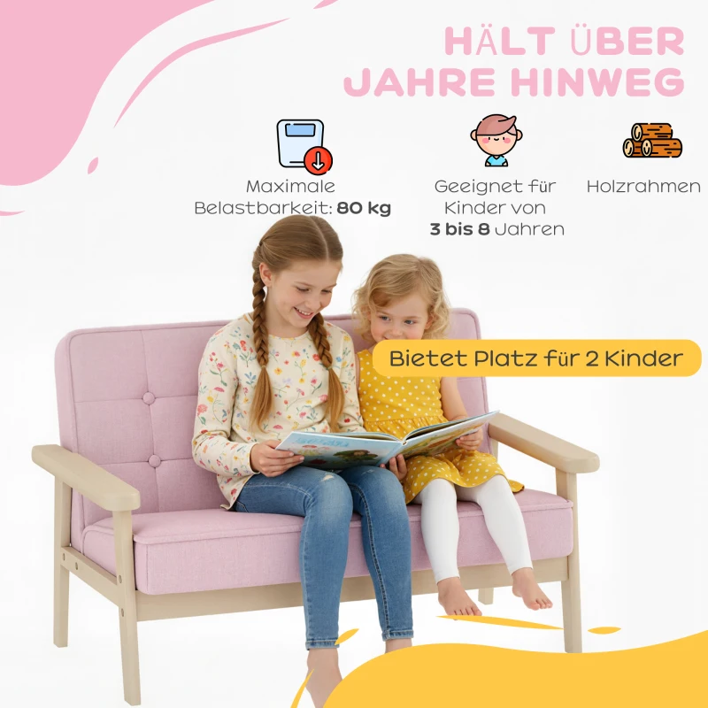 AIYAPLAY Kinderfauteuil, kindersofa met houten frame, fluweellook, gestoffeerd, voor kinderen van 3-15 jaar Roze