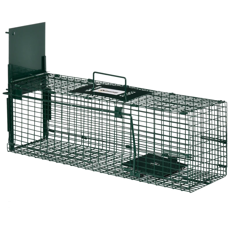 Outsunny Trampa para Animales Vivos con Puerta Jaula de Captura Metálica con Asa para Ratones Pequeños 60x18x20 cm Verde Oscuro