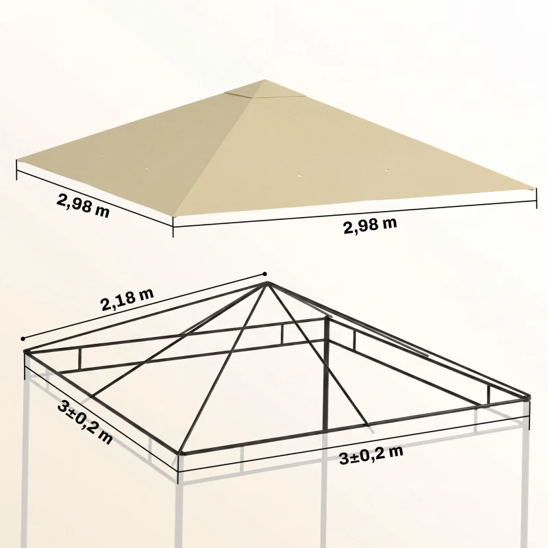 Outsunny Ersatzdach für Pavillon 3 x 3 m wasserabweisend Pavillondach UPF30+ Ersatzbezug Oxford-Stoff, 370 g/m², Beige