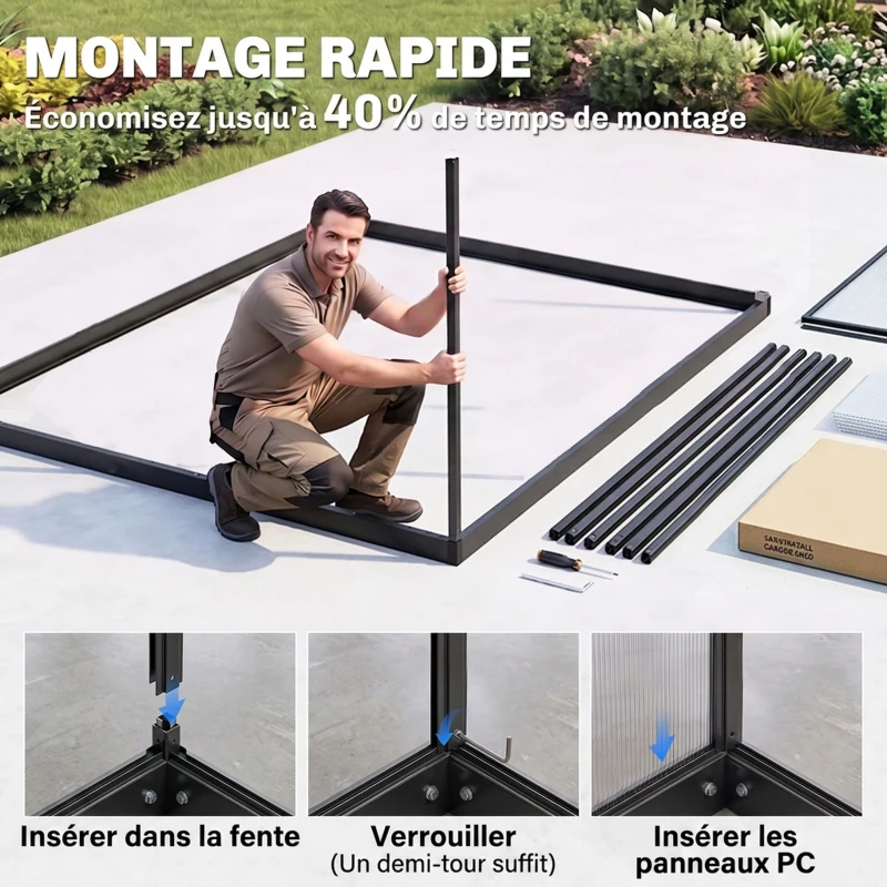 Outsunny Serre de Jardin en Aluminium Polycarbonate, Montage Rapide, Fenêtre Réglable, Porte Battante, 178x168x195cm, Transparent