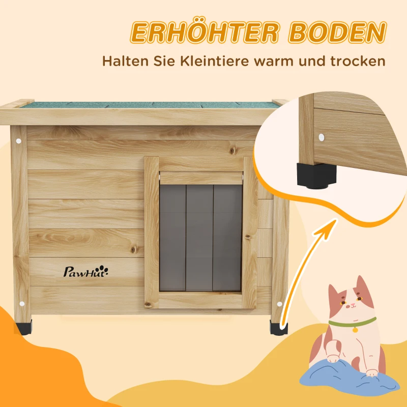 PawHut Kattenhuis Kattenhut Kattenhol, weerbestendig, Kat 6 kg, 57 cm x 45 cm x 43 cm, Natuur(m-4)