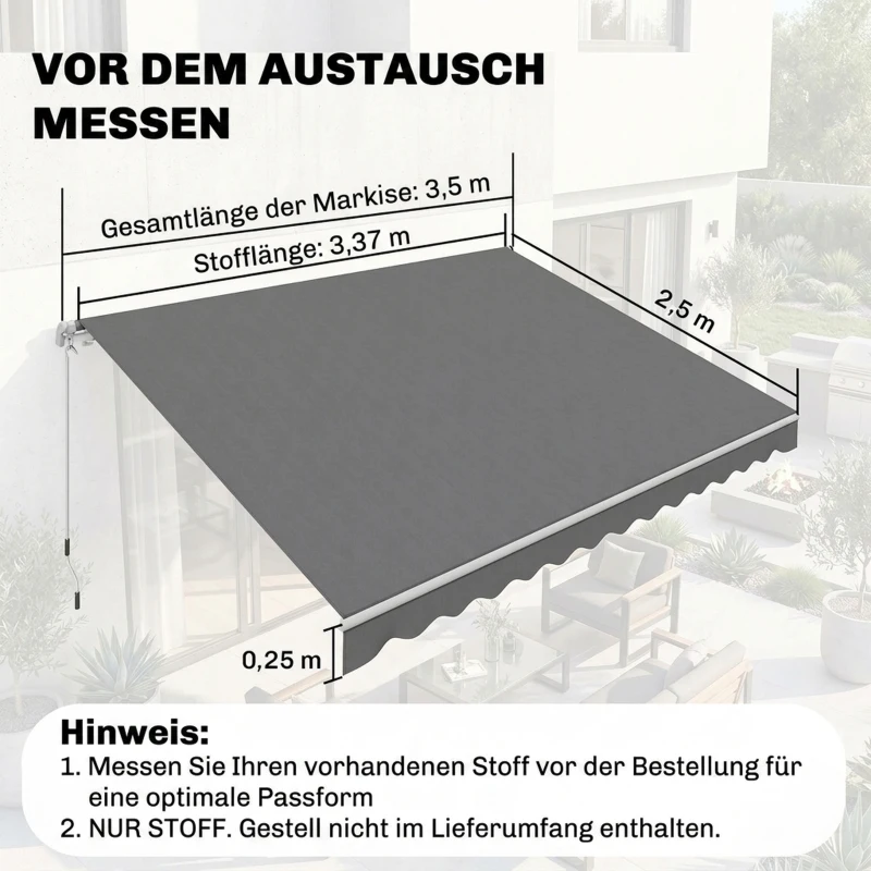 Outsunny Ersatzstoff für Markise – Sonnenschutzdach UPF 50+ für 3,5 x 2,5 m Markise Rahmen, Dunkelgrau