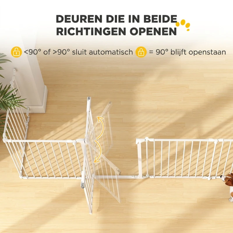 PawHut Dierenhek, 6-panel barrière met deur, opvouwbaar, voor kleine & middelgrote honden, kunststof, koolstofstaal, wit