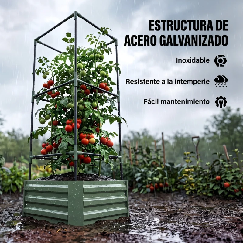 Outsunny Jardinera Exterior Grande con Enrejado y Fondo Abierto para Plantas Trepadoras 61x61x140 cm Verde
