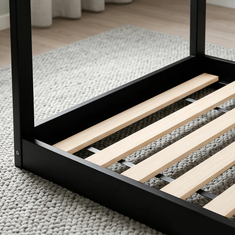 HOMCOM Single Bed Frame, House-Scandinavian-Style Wooden Bed Frame for 90W x 190D cm Mattress, Black