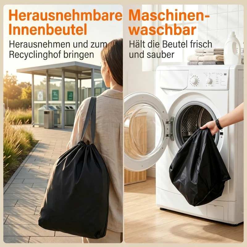 HOMCOM Pfandflaschen Sammelbehälter mit Deckel 150L, Bambus Pfandflaschen Organizer mit Zwei Tasche für Küche