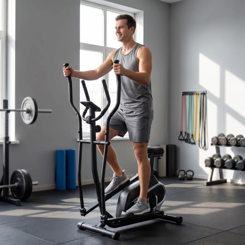 HOMCOM Bicicleta Elíptica con Resistencia Magnética Ajustable de 8 Niveles Bicicleta de Fitness con Sillín Regulable Pantalla LCD Pulsómetro y Soporte para Móvil para Casa Gimnasia 103x62x151 cm Negro