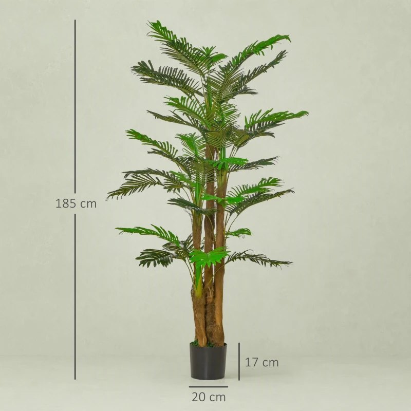 HOMCOM Palma Artificiale in Vaso con 42 Foglie, Pianta Finta Realistica per Interno ed Esterno, 185cm
