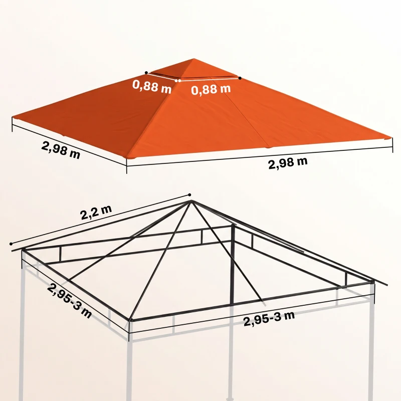 Outsunny Techo de Repuesto para Cenador, 3x3 m, Cubierta de Repuesto con 8 Orificios de Drenaje, Ventilación y Protección UV, SOLO Toldo de Recambio para Pabellón Gazebo, Naranja