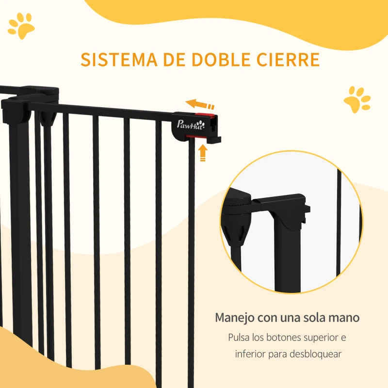 PawHut Valla para Mascotas de Acero Plegable con 3 Paneles Doble Cerradura y Función de Bloqueo Auxiliar 206x90 cm Negro