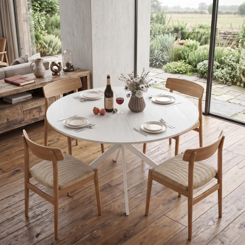 HOMCOM Tavolo da Pranzo Rotondo Stile Industriale con Gambe a Croce in Acciaio, Ø120x75 cm, Bianco