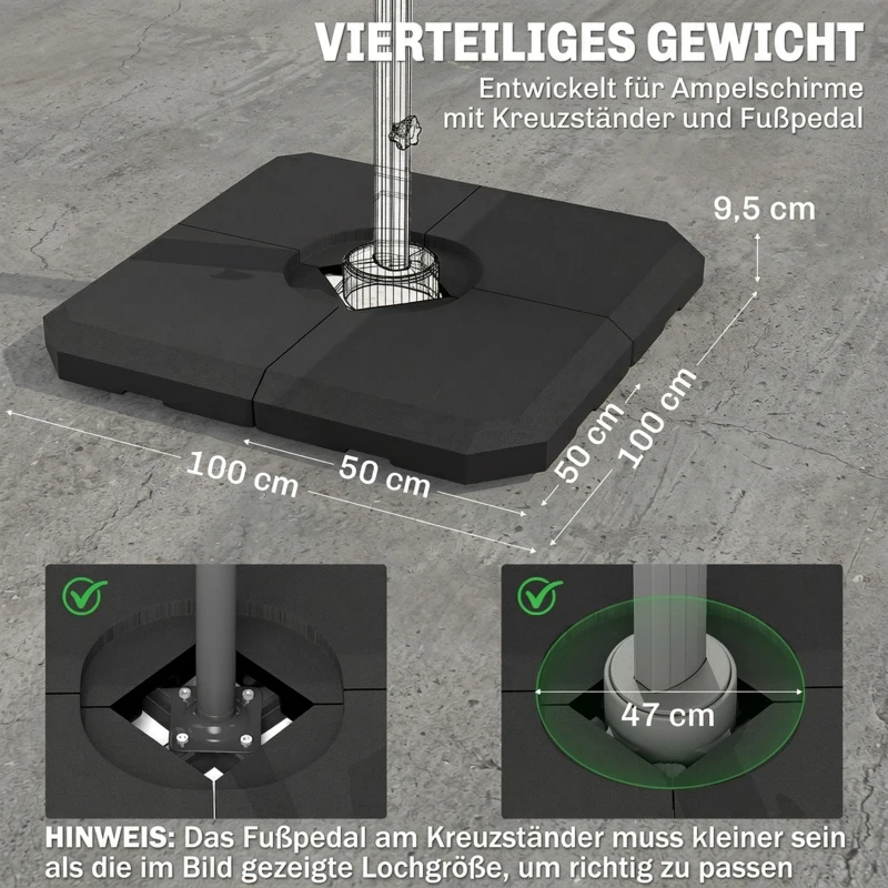 Outsunny Schirmgewicht, 4-tlg. Schirmständer, mit 80 kg Wasser oder 120 kg Sand befüllbar, HDPE, Schwarz, 100 x 100 x 9,5 cm