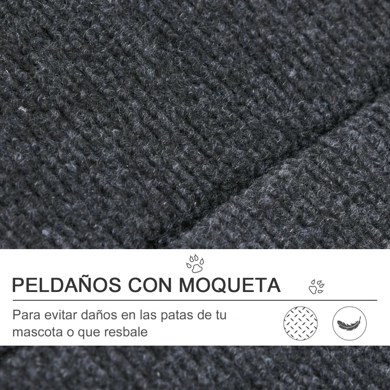 PawHut Escalera de Madera para Perros Plegable 2 en 1 Rampa para Mascotas Portátil con 4 Escalones para Acceso al Sofá y Cama Alta 80x47x64 cm Negro y Natural