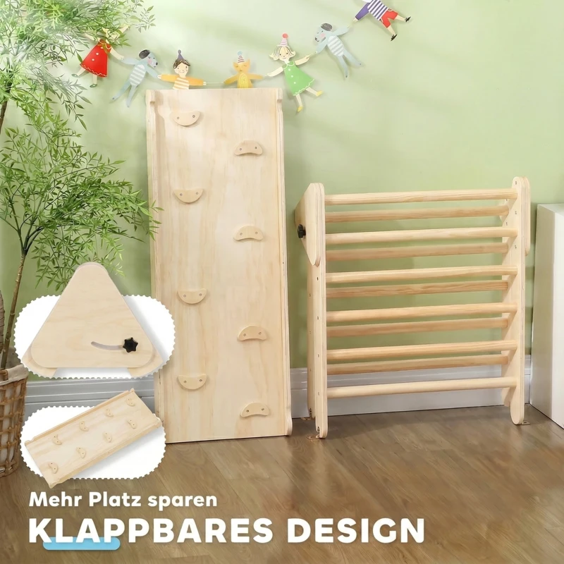 AIYAPLAY Houten klimset voor kinderen met driehoeksladder en dubbelzijdige glijbaan, voor kinderen van 18-48 maanden(m-7)